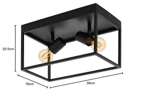 Eglo Silentina 2-Light Flush Ceiling Light – Black Steel Industrial