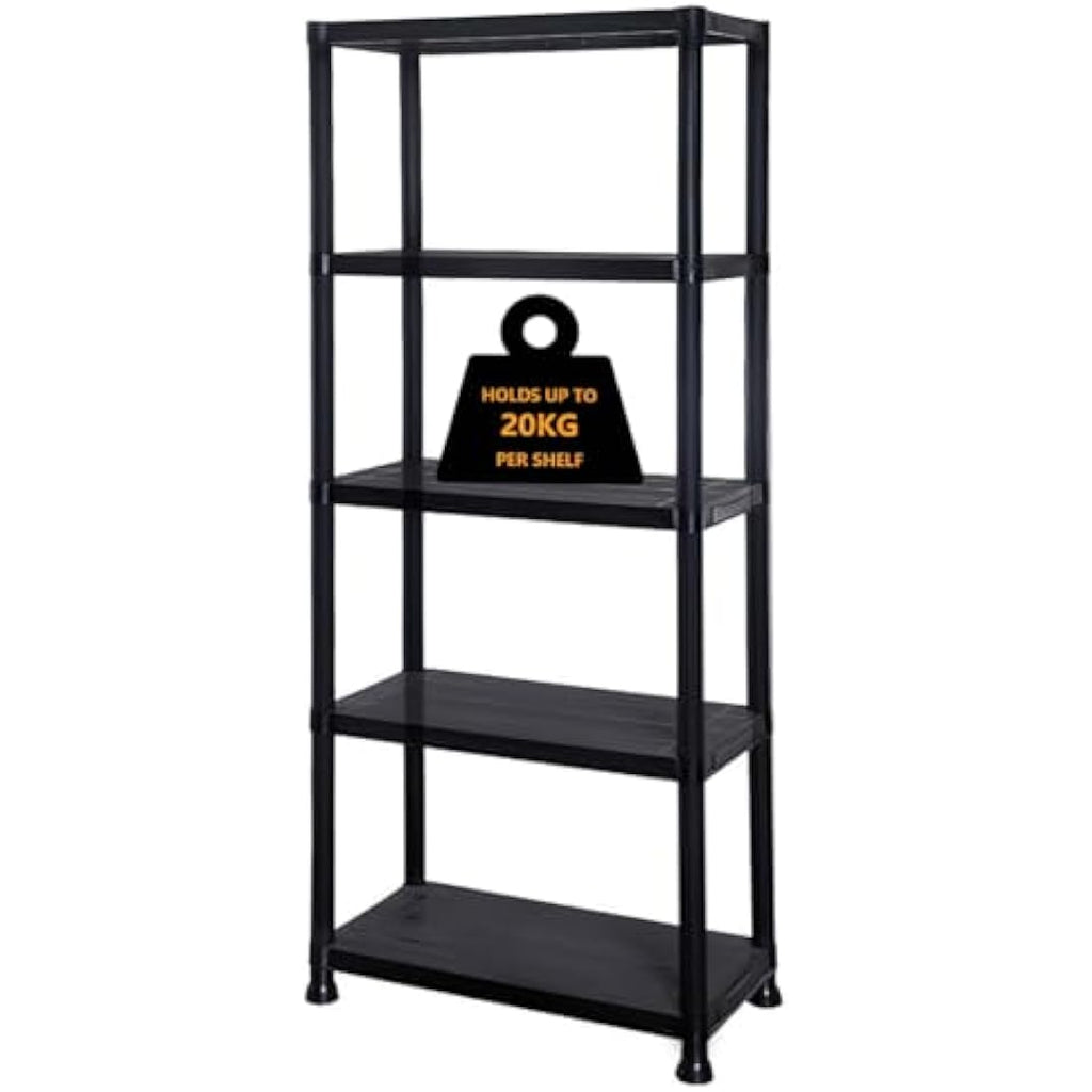 5 Tier Plastic Shelving Unit – Heavy Duty Garage Storage