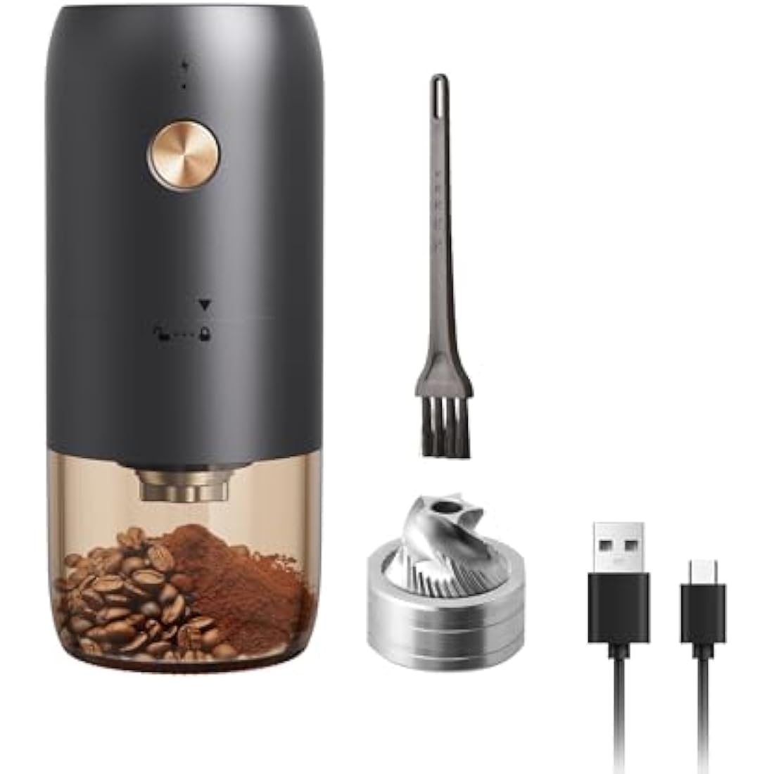 ELMWAY Portable Electric Coffee Grinder – Stainless Steel Burr, Rechargeable