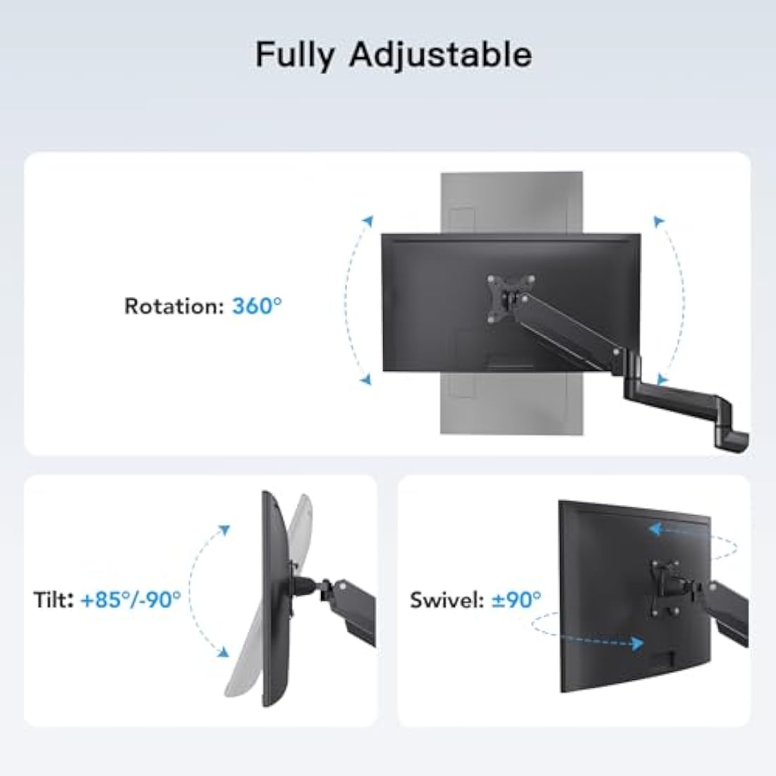 HUANUO Triple Monitor Stand | Gas Spring Desk Mount for 17-32 Inch Screens