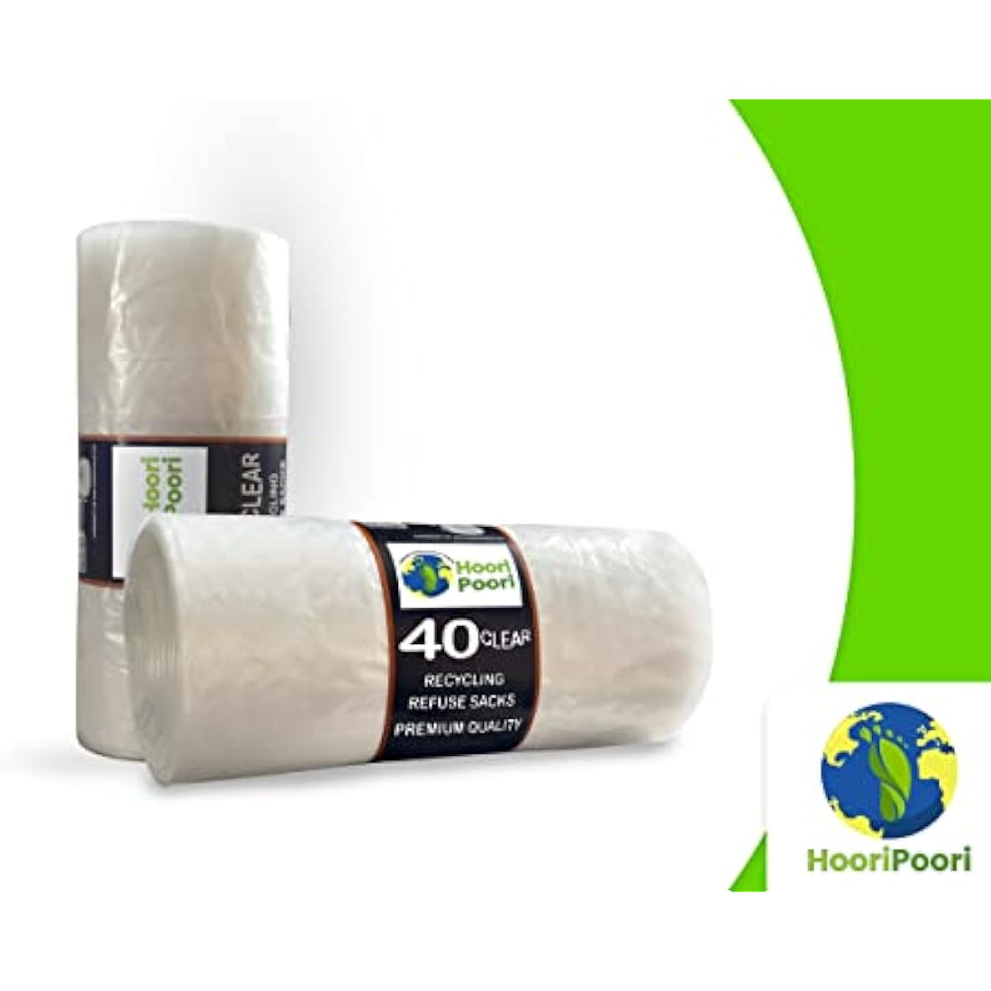 HooriPoori 100L Clear Recycling Bags | 40 Heavy Duty Eco Bin Liners