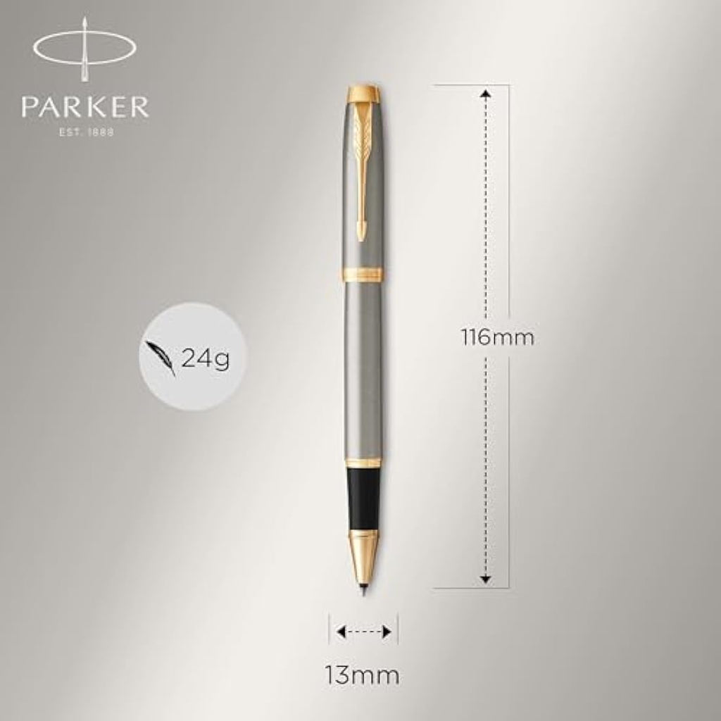 Parker IM Rollerball Pen – Brushed Metal with Gold Trim, Fine Point
