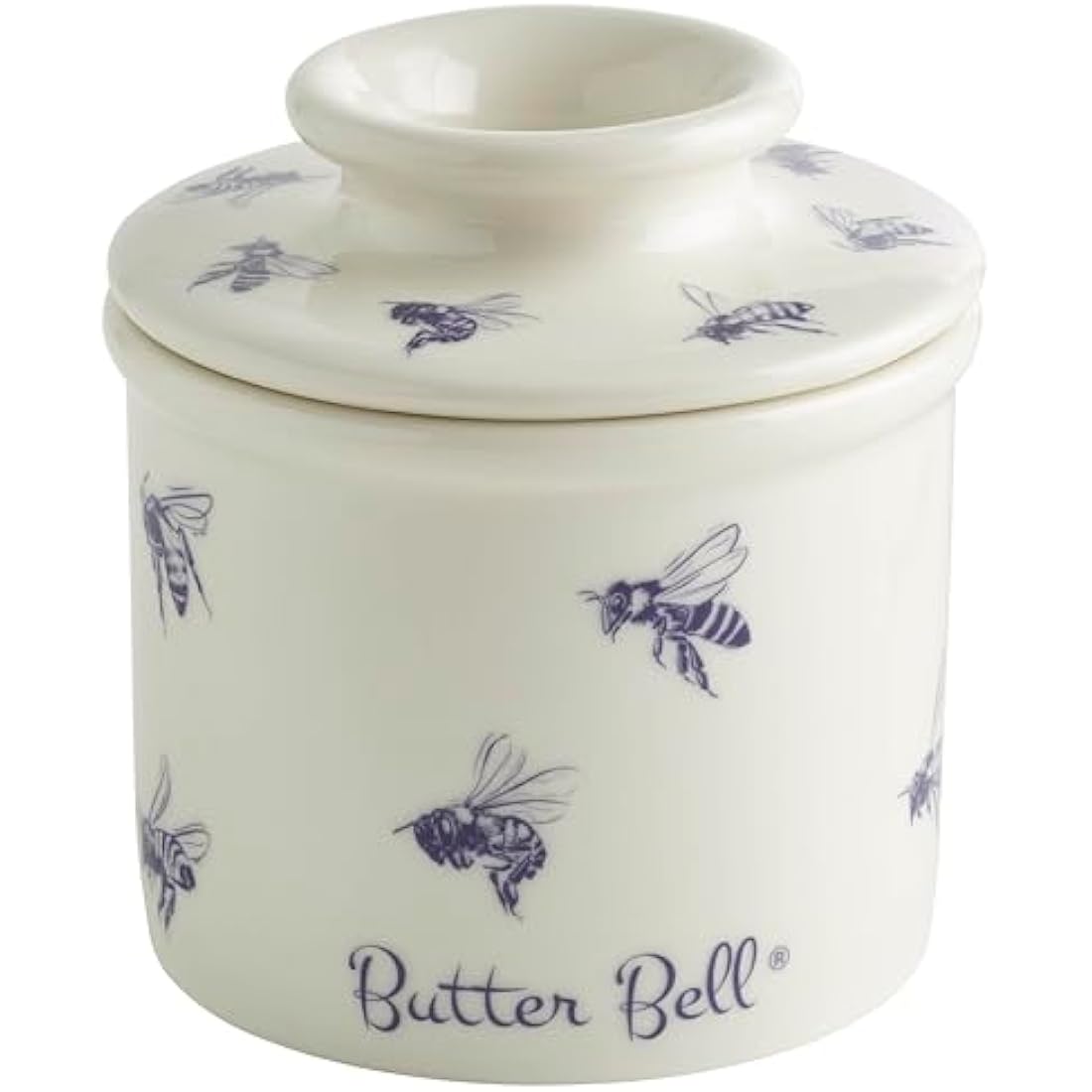 Butter Bell Ceramic Butter Crock - Farmhouse Honey Bee Blue & White