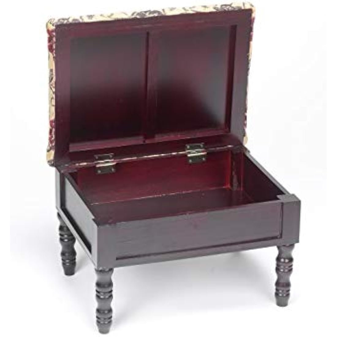 Floral Storage Footstool – Padded Ottoman with Wood Legs
