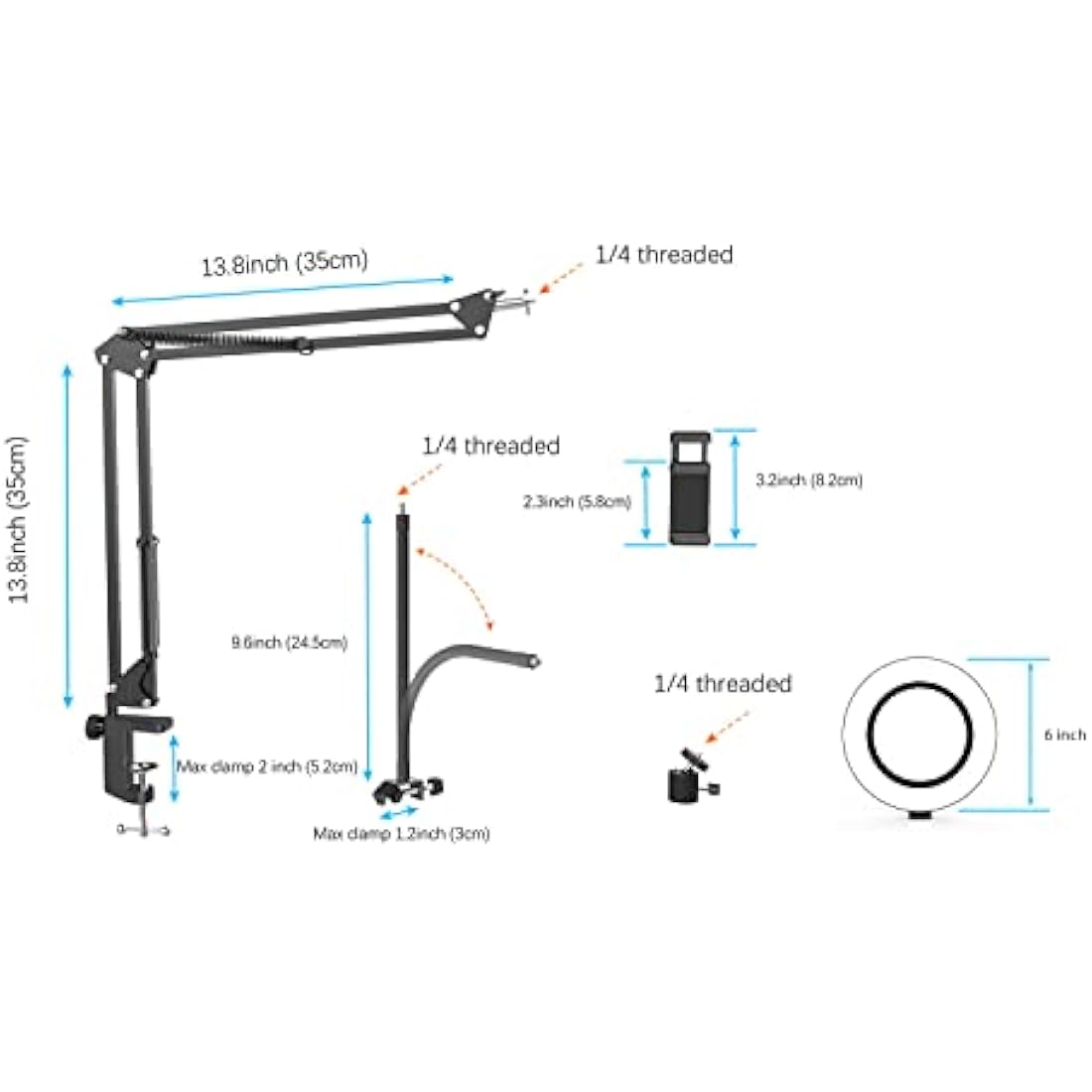 Overhead Phone Mount with Ring Light | Flexible Desk Stand