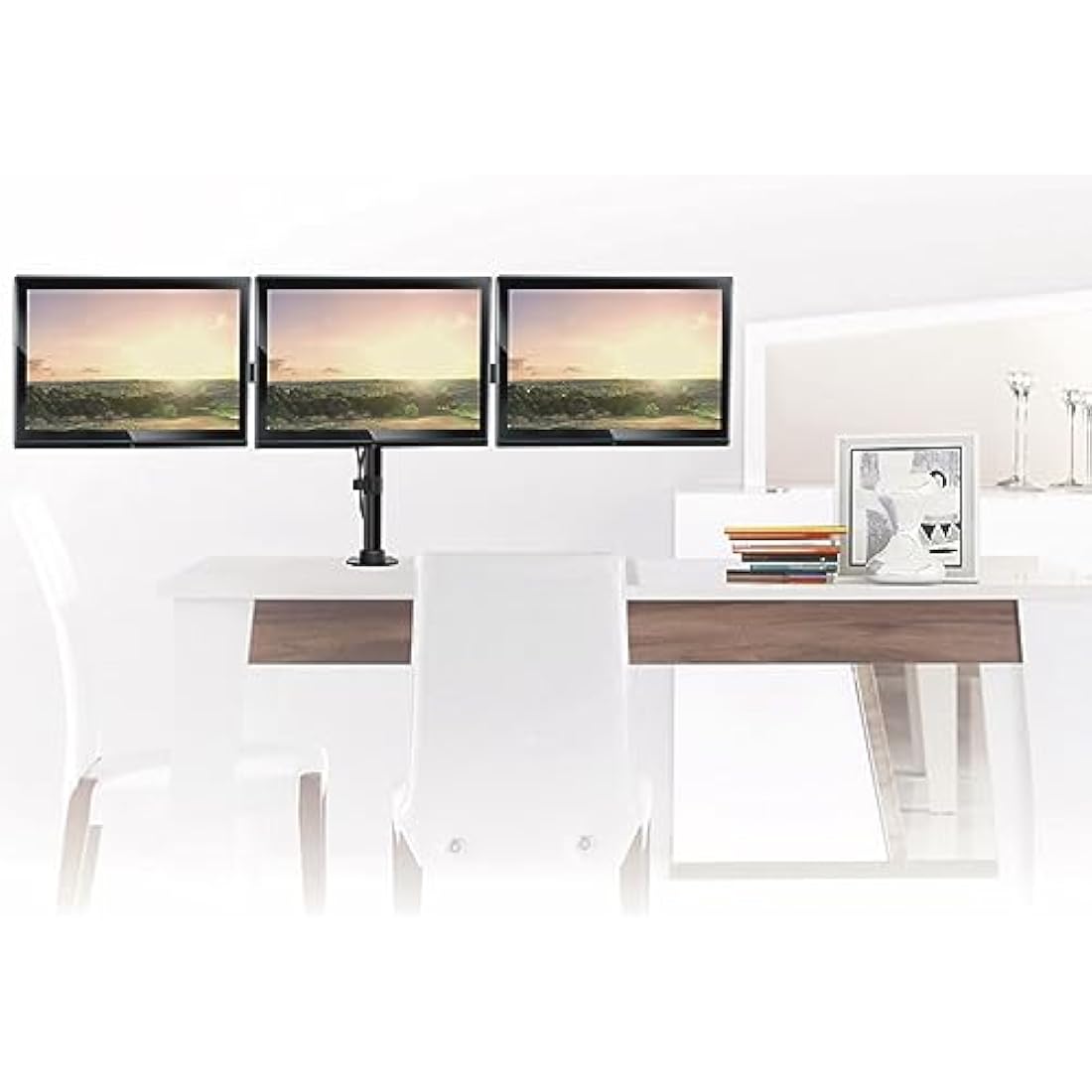 PureMounts Triple Monitor Desk Mount | 13-27 Inch VESA Arm – Black