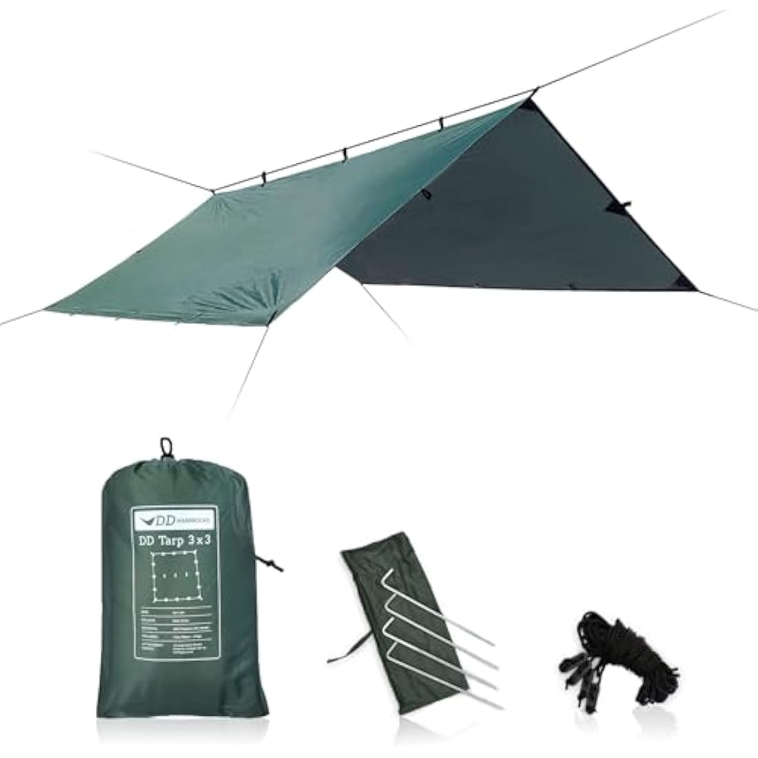DD Hammocks Tarp 3x3 | Olive Green Waterproof Lightweight Camping Shelter