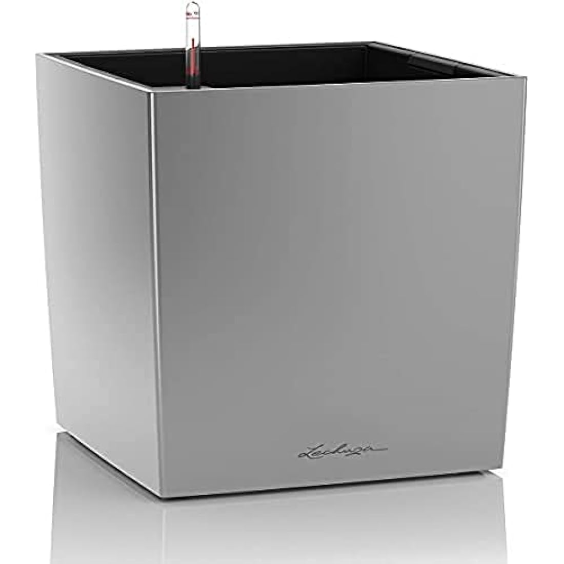 LECHUZA CUBE Premium 40 Self-Watering Planter - Silver Metallic