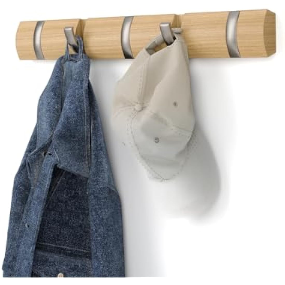 Umbra Flip 5-Hook Wall Mounted Coat Rack – Modern Natural Wood Hanger