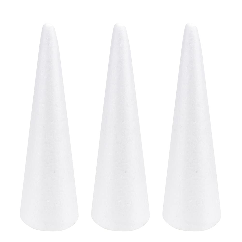 Holibanna 30CM White Craft Foam Tree Cones for DIY Arts & Crafts - 3 Pcs