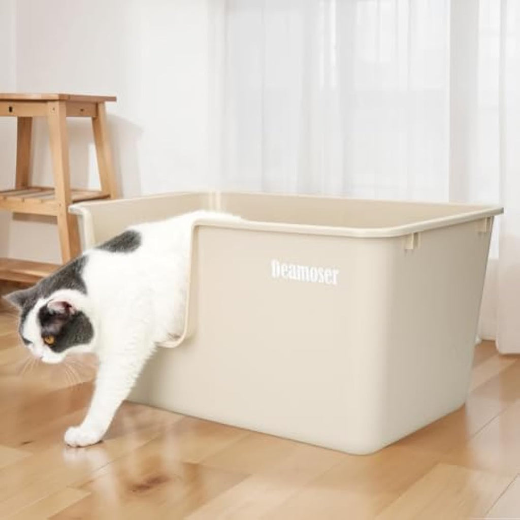 Jolof Store Extra Large High Sided Cat Litter Box | Beige Anti-Splash