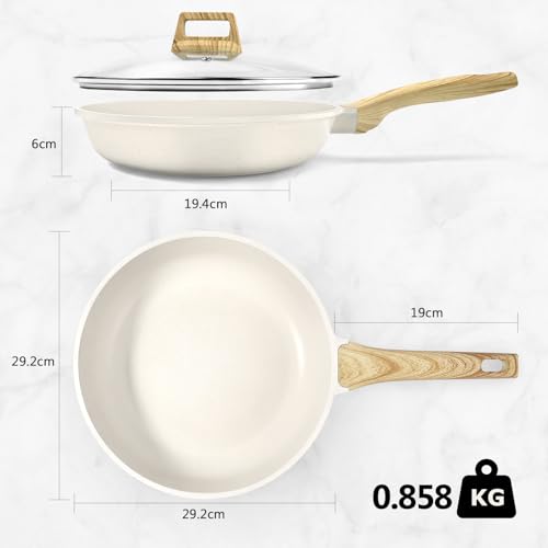 GiPP 28cm Nonstick Frying Pan with Lid | White Granite Skillet for Induction