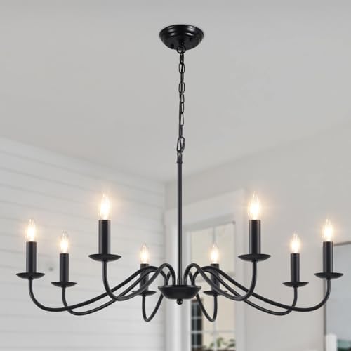 MRHYSWD 8-Light Black Chandelier – Vintage Industrial Metal Ceiling Light