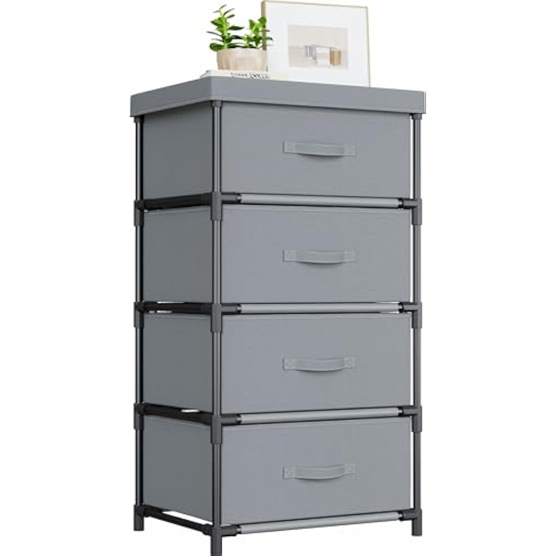 WANGIRL 4-Drawer Fabric Dresser – Grey Storage Chest with Steel Frame