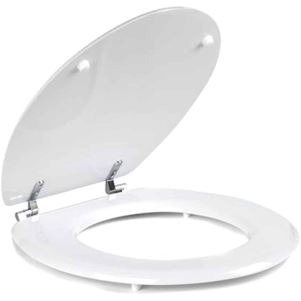 Beldray Oval White Wooden MDF Toilet Seat – Stainless Steel Hinges