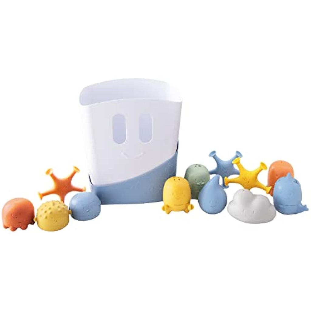 Ubbi Bath Time Essential Gift Set – Drying Bin and 12 Water Toys, Blue