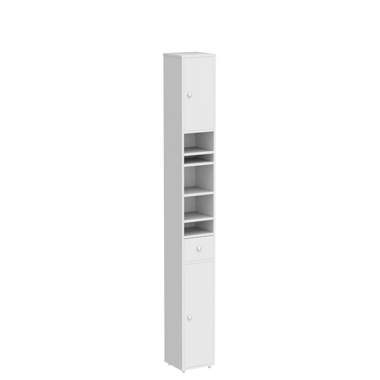 SoBuy Narrow Bathroom Tall Cabinet – Slim Storage Cupboard in White MDF