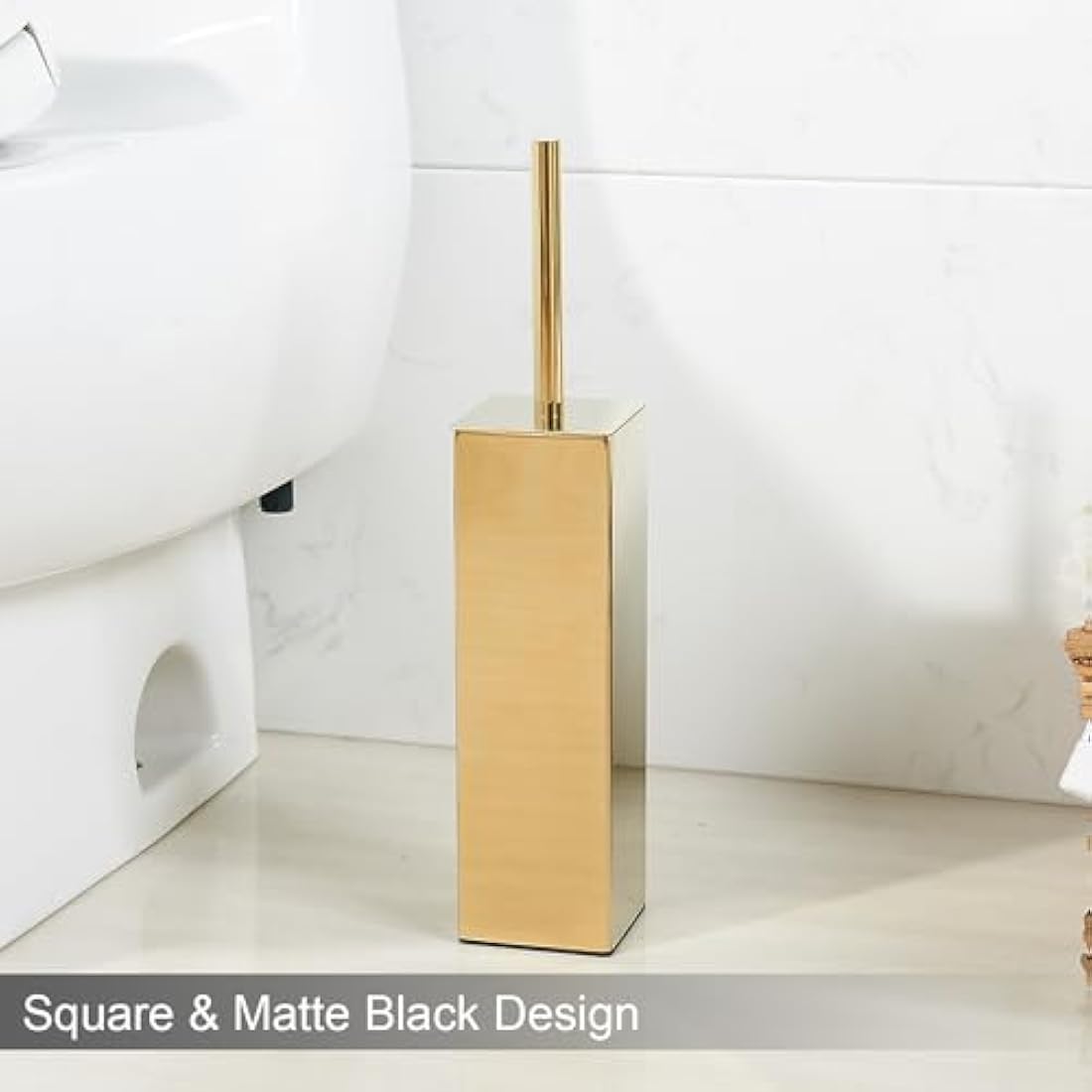 BGL Gold Stainless Steel Square Floor Standing Toilet Brush Holder