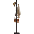 YMYNY Wooden Coat Rack Stand | 8 Hooks Height Adjustable Hall Tree - Black