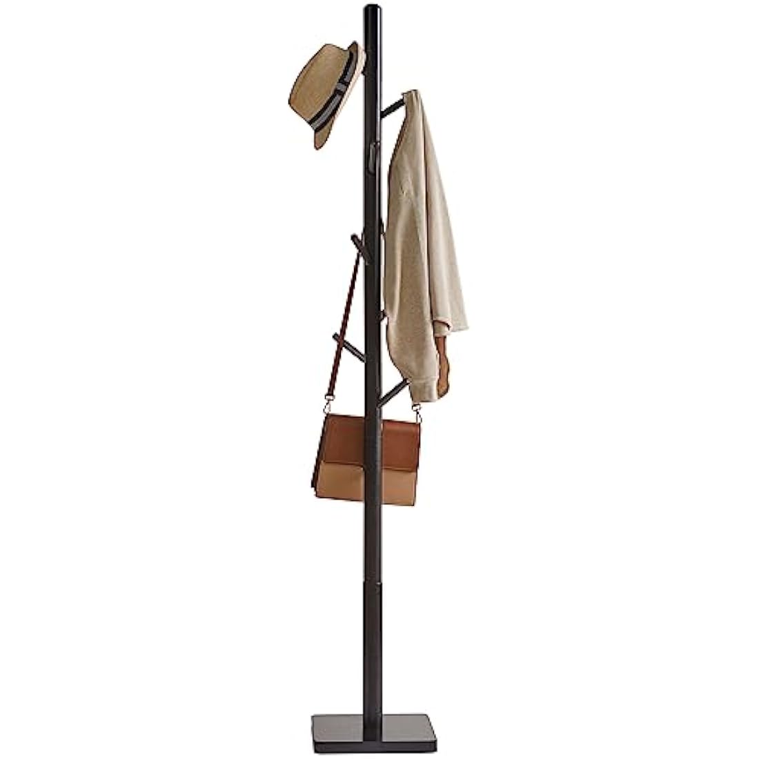 YMYNY Wooden Coat Rack Stand | 8 Hooks Height Adjustable Hall Tree - Black