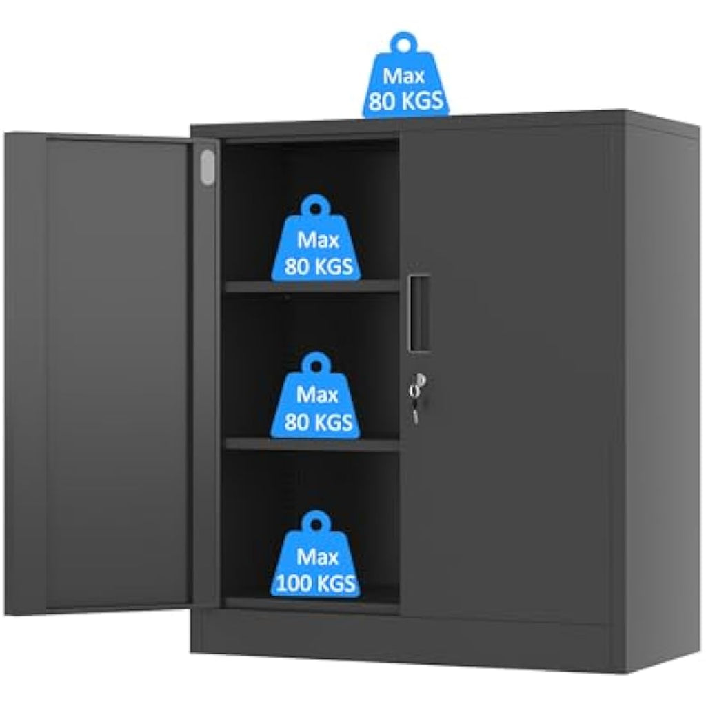 iJINGUR Metal Storage Cabinet with Locking Doors and 2 Shelves - Black