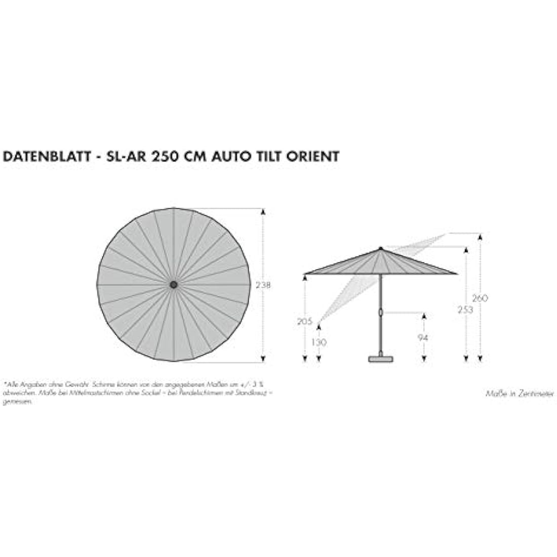 Doppler Asia Look SL-AZ Garden Parasol – 250cm Aluminium Crank Umbrella