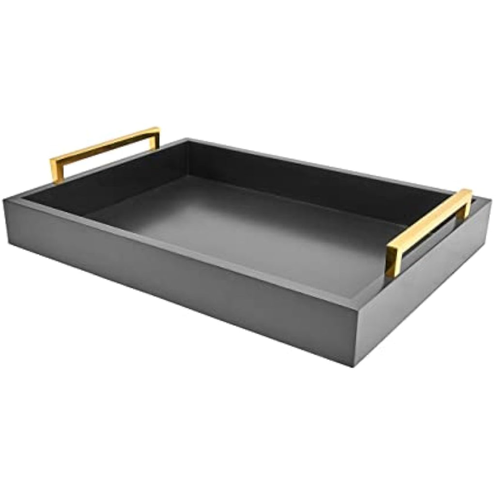 Charcoal Decorative Serving Tray with Handles – 16x12 Inch