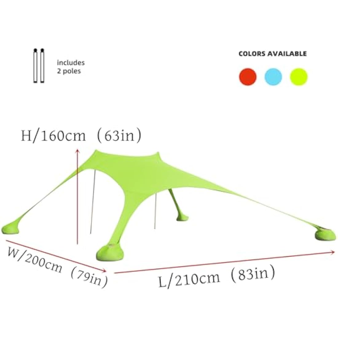 Floving Portable Beach Shade Tent – 4-5 Person UV Sun Shelter (Green)