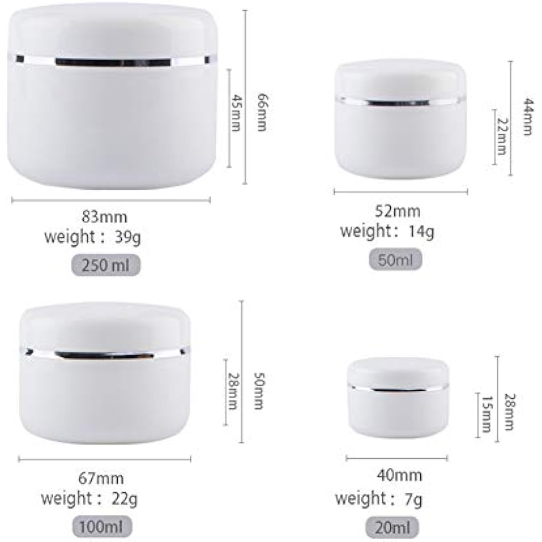 Jolof Store 100ml White Plastic Cosmetic Jars with Lids – 6 Pack