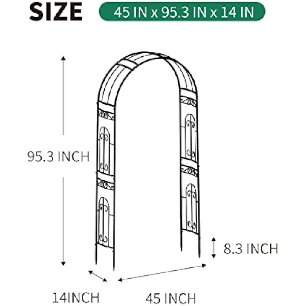 SCENDOR Wrought Iron Garden Arch – 87" Heavy Duty Trellis for Climbing Plants
