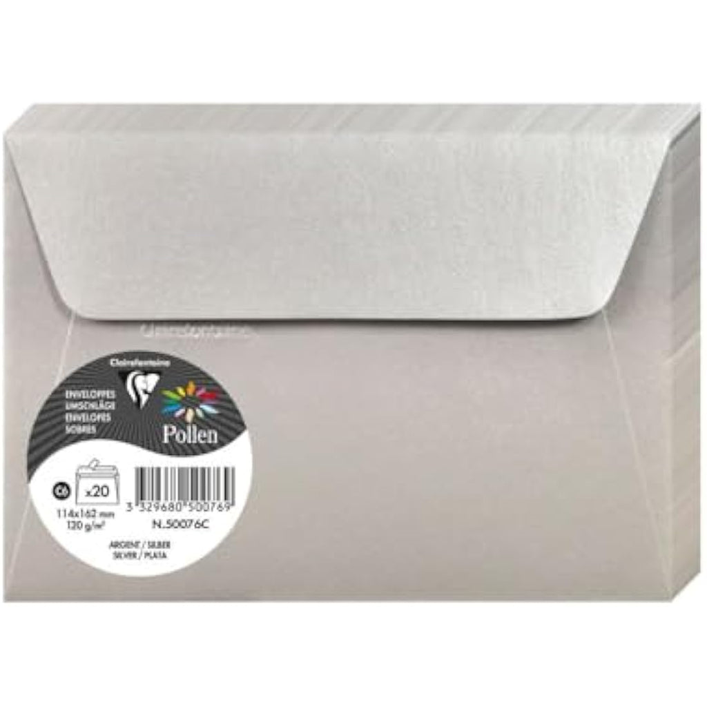 Clairefontaine Pollen Iridescent Silver Envelopes C6 - 120gsm (20 Pack)