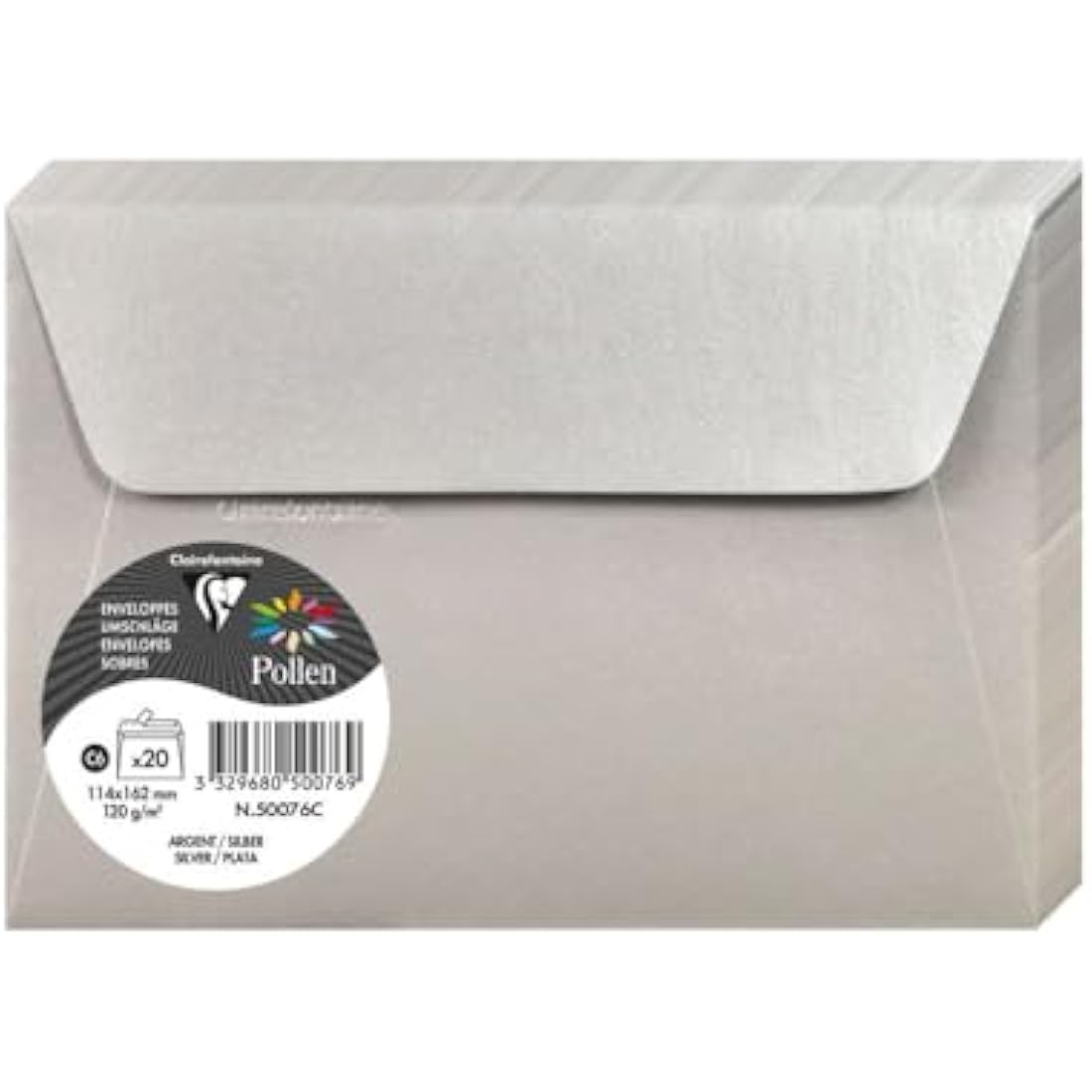 Clairefontaine Pollen Iridescent Silver Envelopes C6 - 120gsm (20 Pack)