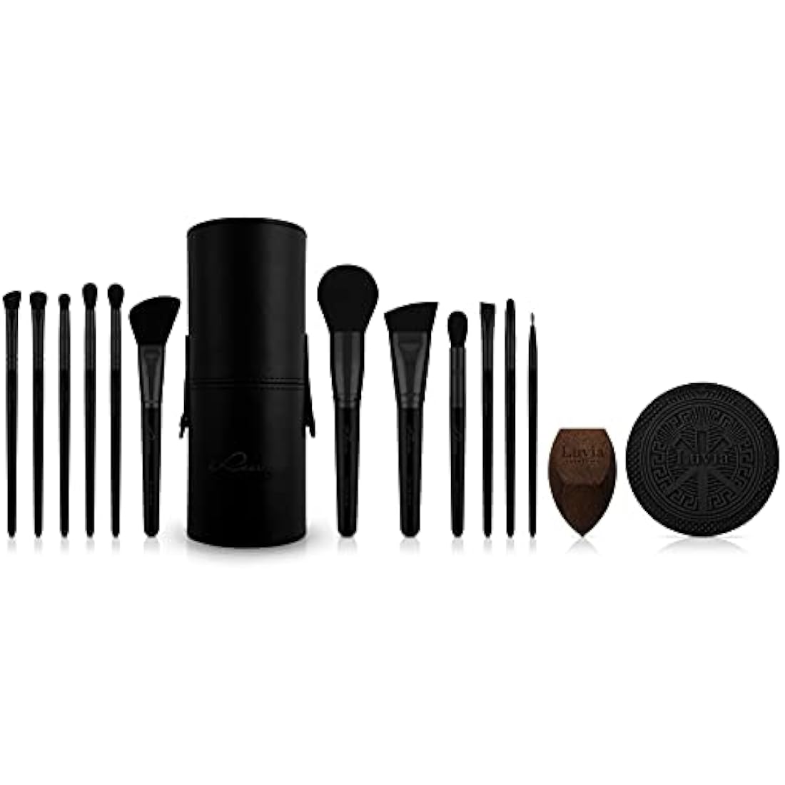 Luvia Prime Vegan 15-Piece Makeup Brush Set | Black & Rose Gold