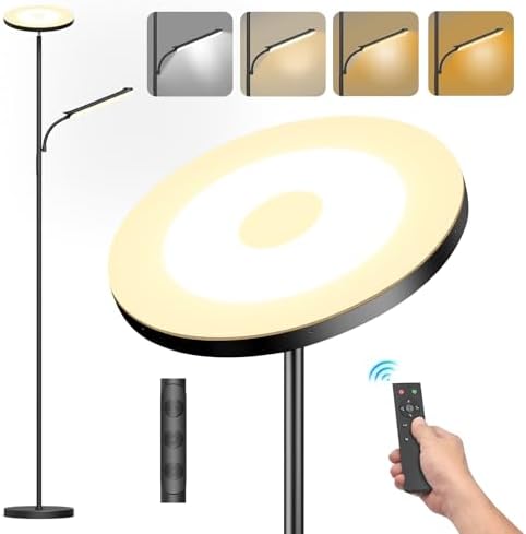 Jolof Store LED Torchiere Floor Lamp - Dimmable Uplighter, Carbon Black