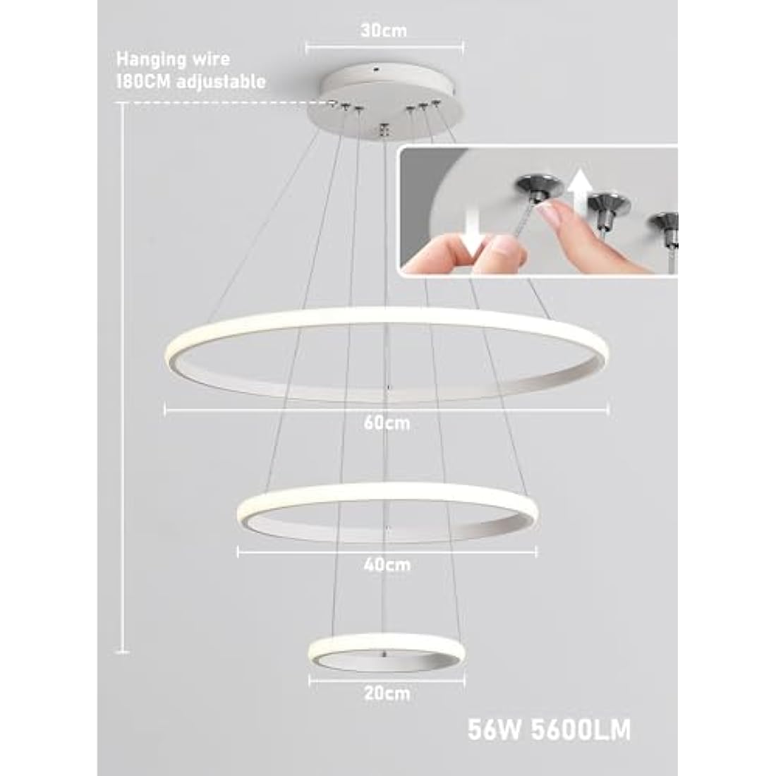 KAUCQI 3-Ring LED Chandelier | Dimmable Modern Pendant Light for Kitchen
