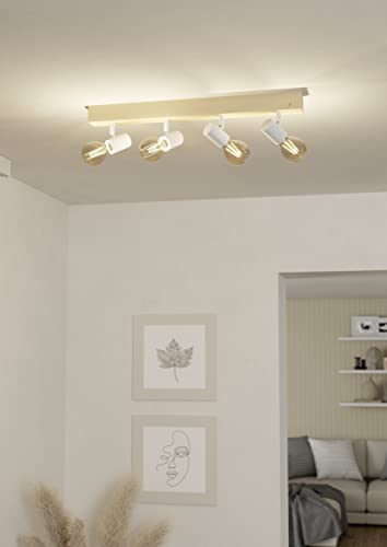 EGLO Townshend 3 Ceiling Lamp – 4-Flame Industrial Wood & Steel Spot