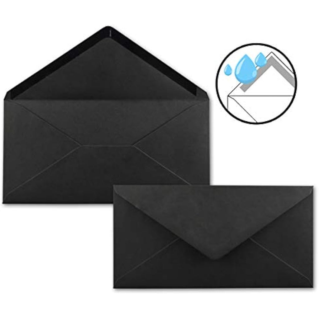 Gustav Neuser Black DL Envelopes – 110x220mm Gummed Paper – 150 Pack