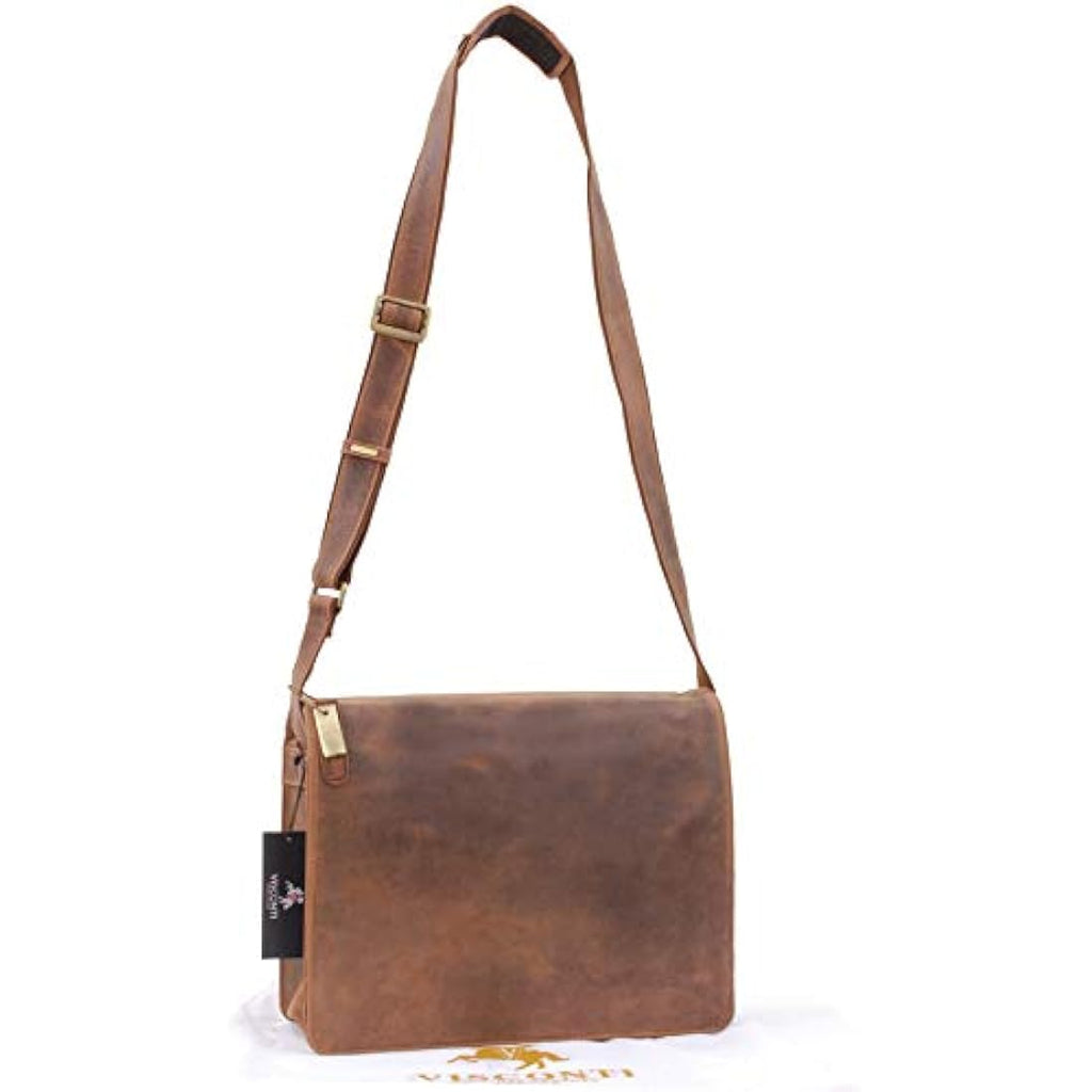Visconti Leather Messenger Bag | Men's 14 Inch Laptop Shoulder Bag