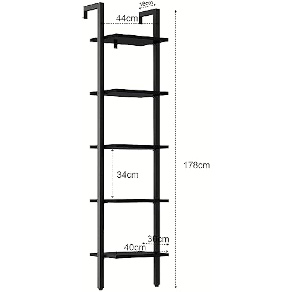 YMYNY 5-Tier Wall Mounted Ladder Shelf – Industrial Metal Bookcase Rack