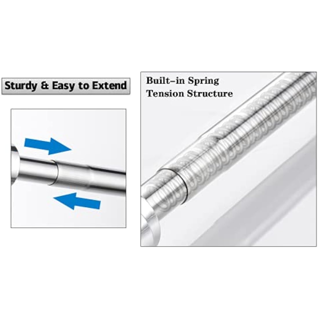 EC Breath Stainless Steel Tension Shower Curtain Rod, 155–260cm