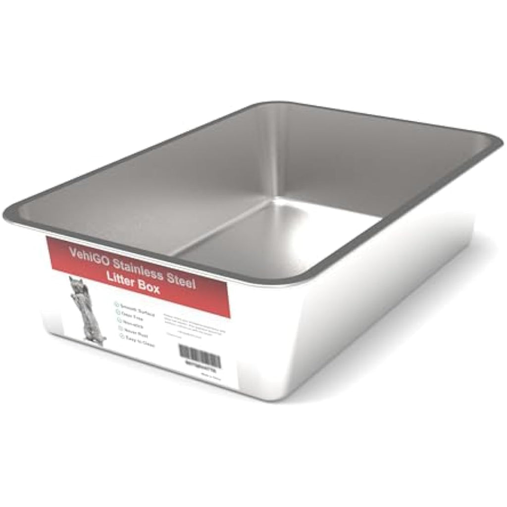 VehiGo Stainless Steel Cat Litter Box – Extra Large Non-Stick Metal Pan