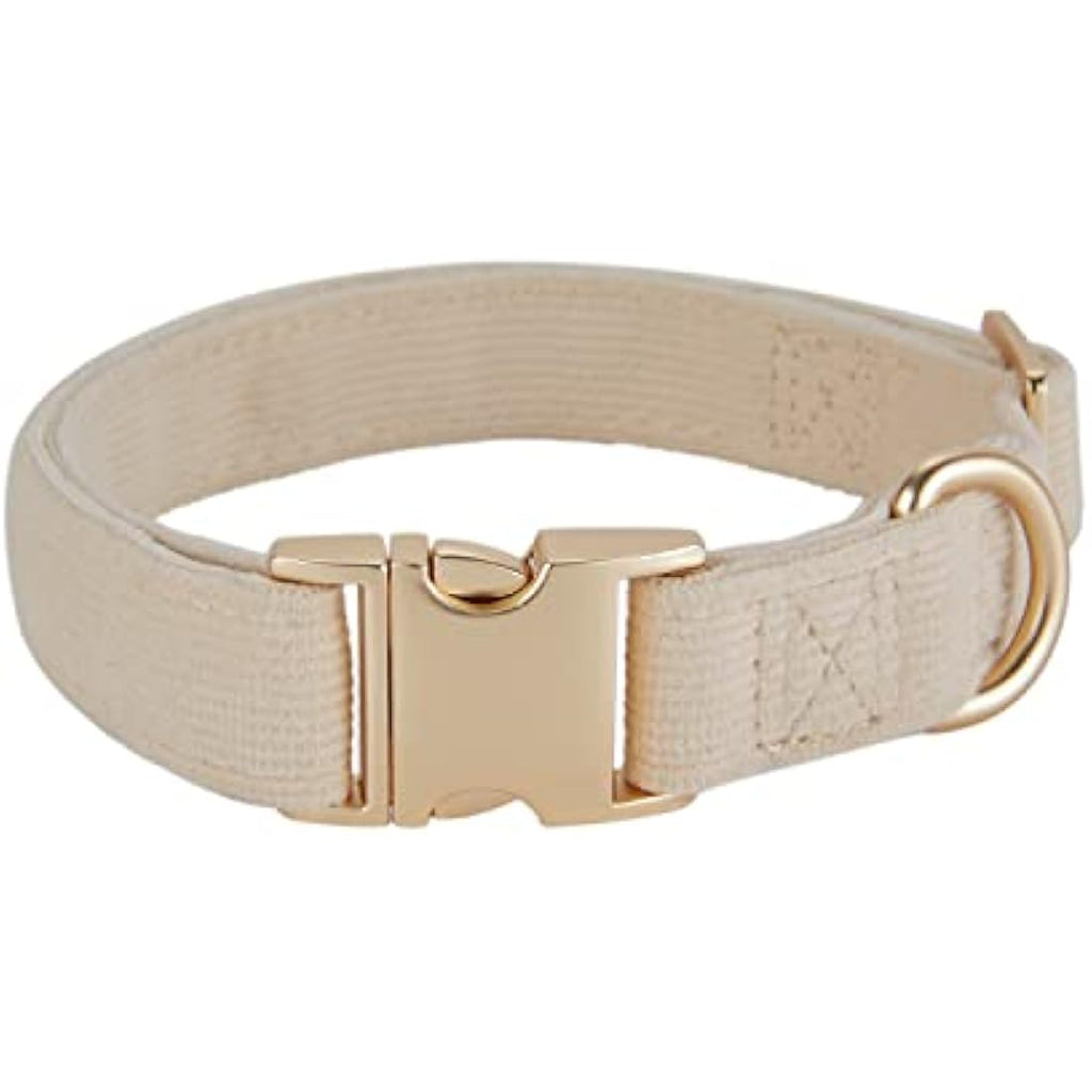 YUDOTE Cotton Corduroy Dog Collar for Sensitive Skin - Creamy White