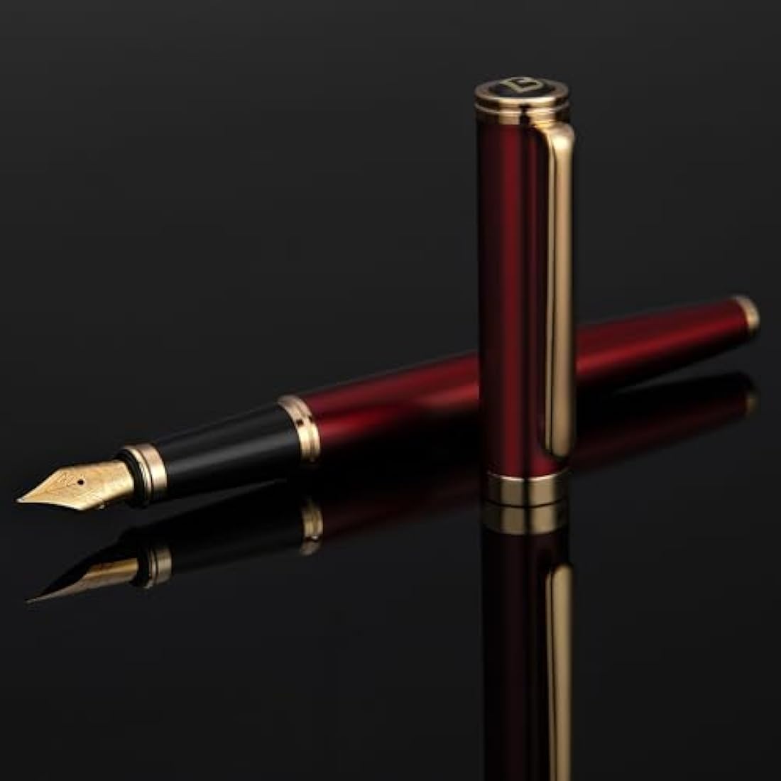 BEILUNER Luxury Fountain Pen – 24K Gold Finish Burgundy Fine Nib Pen