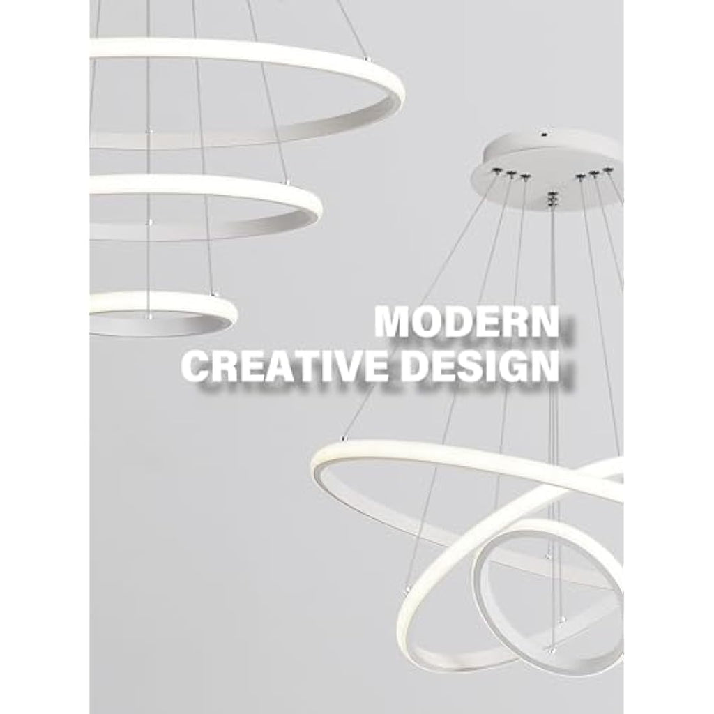KAUCQI 3-Ring LED Chandelier | Dimmable Modern Pendant Light for Kitchen