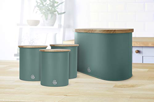 Swan Nordic Scandi Bread Bin with Bamboo Cutting Board Lid - Pine Green