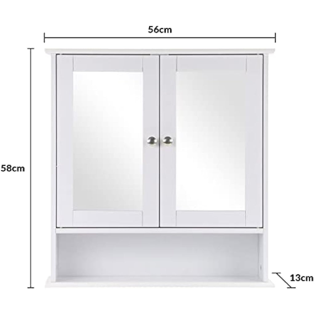 Taylor & Brown White Double Mirrored Door Bathroom Wall Cabinet