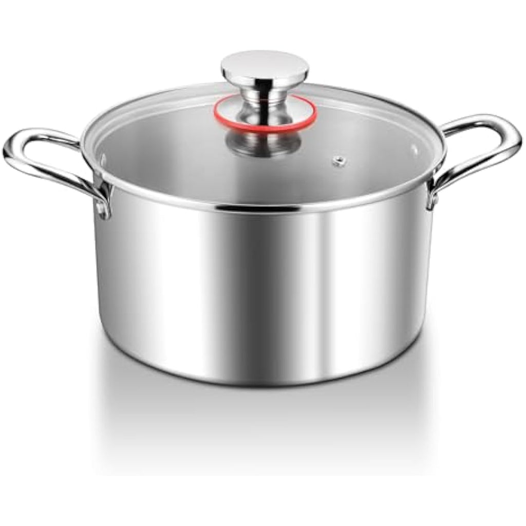 HaWare 4.5L Tri-Ply Stainless Steel Stock Pot with Glass Lid | Induction