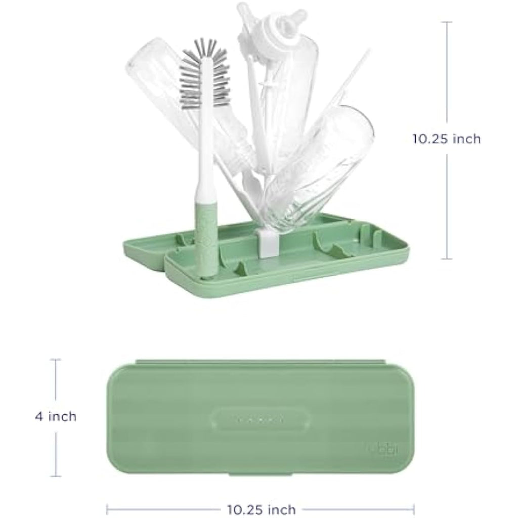Ubbi Baby Bottle Drying Rack and Cleaning Brush Set, Sage – 4 Pieces