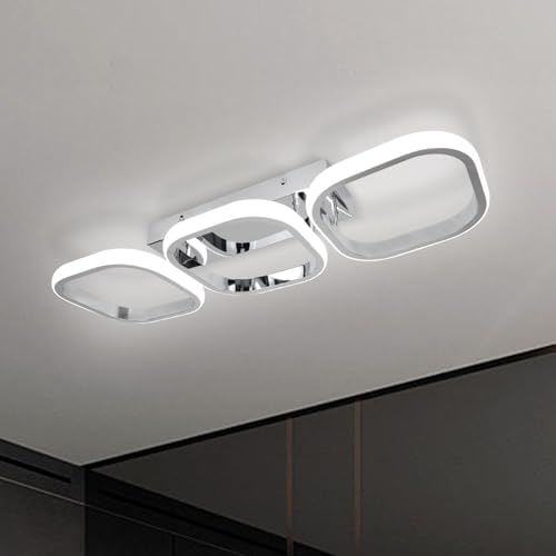EIDISUNY Modern LED Ceiling Light | 3-Square Flush Mount Chrome Lamp – 33W