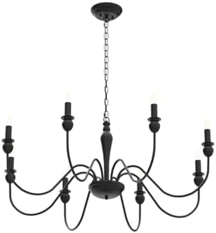 ASHUAQI Black 8-Light Farmhouse Chandelier | Vintage Candle Ceiling Light